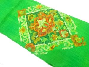 手織り真綿紬　菱に花更紗模様織り出し　名古屋帯